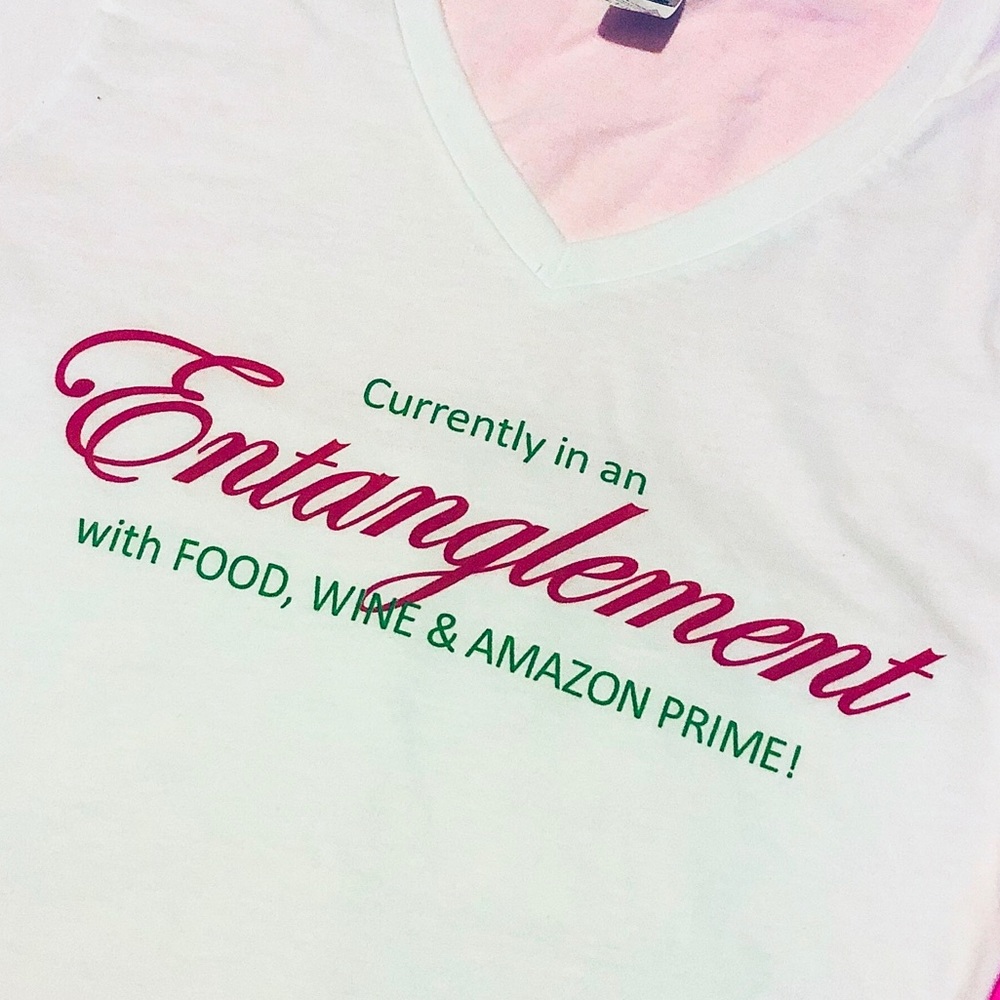 Entanglement pink & green aka color T-shirt Vneck
